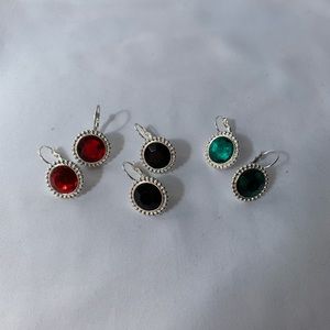 Silvertone Faux Colored Crystal Earrings BUNDLE